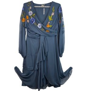 ASOS DESIGN Wrap Midi Dress With Garden Floral Embroidery Size 22